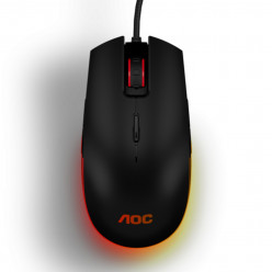 Игровая мышь AOC AGM500, черная, 400–5000 точек на дюйм, сенсор Pixart PMW3325, логотип RGB, 8 кнопок, эргономичная, USB